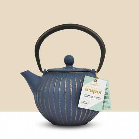 Théière chinoise en fonte bleu et or 500 ml