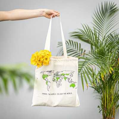 Tote Bag Voyage - Carte du monde à colorier