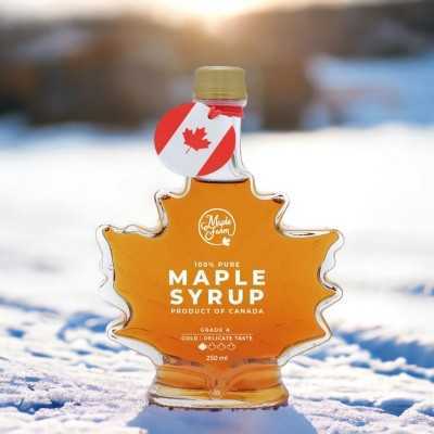 Sirop d'Érable Pur Grade A – Or – 250 ml Bouteille Feuille d’Érable
