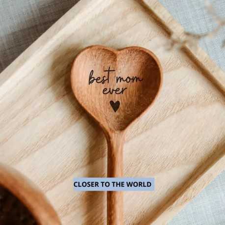 Cuillère en bois en forme de cœur - Best Mom Ever -