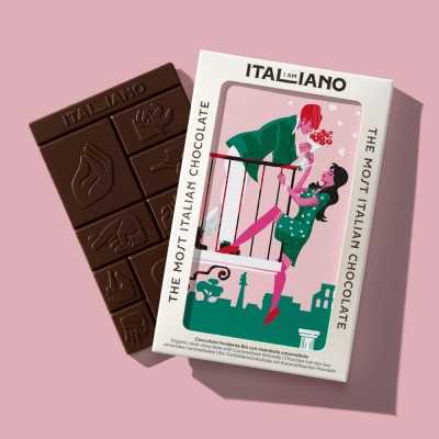Tablette chocolat noir amandes sérénade | Emballage illustré chocolat italien 