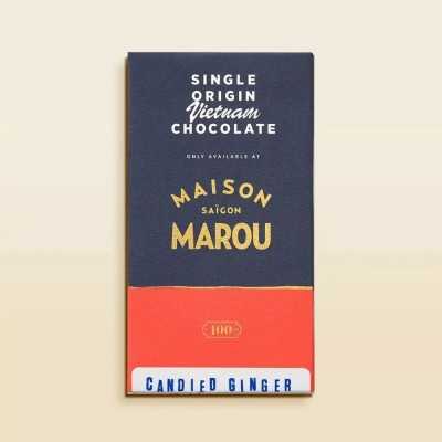 Chocolat noir artisanal vietnamien avec morceaux de gingembre confit