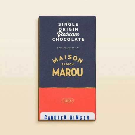 Chocolat noir artisanal vietnamien avec morceaux de gingembre confit