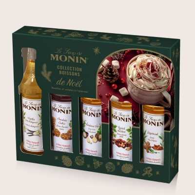 Coffret cadeau gourmand MONIN saveurs vanille, noisette, cookie, pain d’épices et macadamia