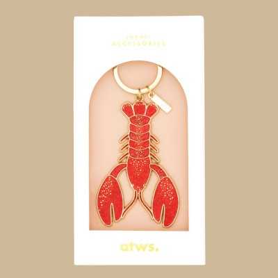 Porte-clés homard rouge en émail avec finition dorée, design atws