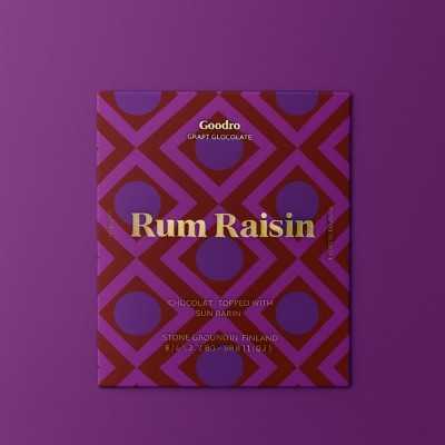 ablette de chocolat bio Goodio au rhum et raisin 35 %, végan et artisanale