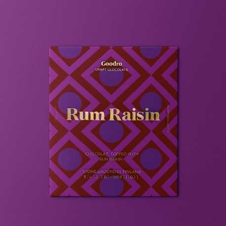 ablette de chocolat bio Goodio au rhum et raisin 35 %, végan et artisanale