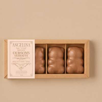 Boîte de 4 oursons guimauve à la vanille enrobés de chocolat au lait – Angelina Paris