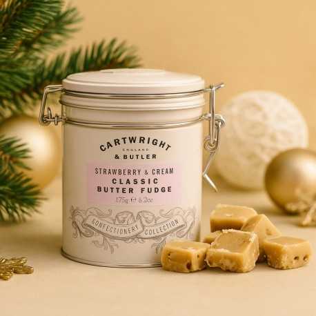 Boîte métal de fudge anglais à la fraise et à la clotted cream
