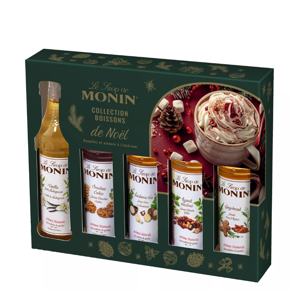 Coffret de sirops MONIN pour boissons chaudes de Noël – 5 x 5 cl