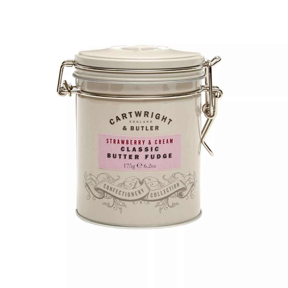 Boîte métal de fudge anglais à la fraise et à la clotted cream