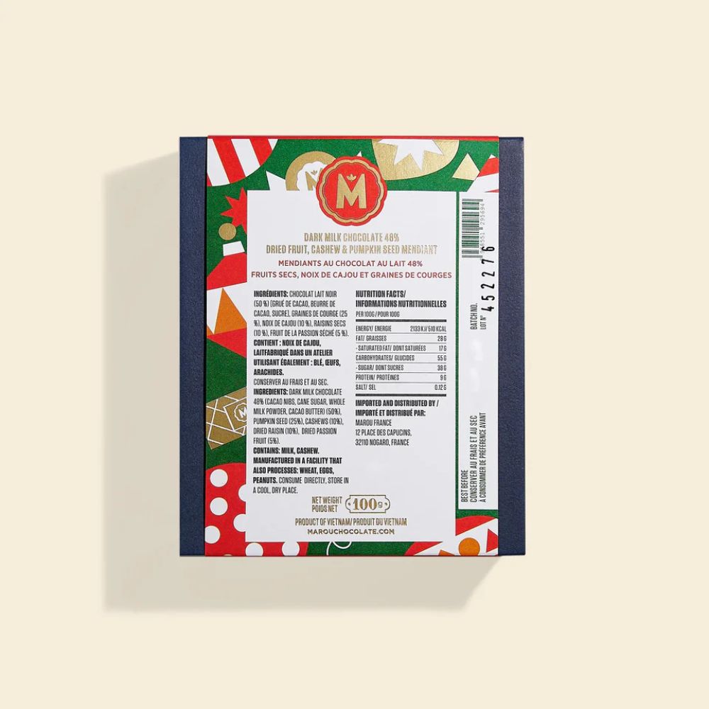 Mendiant chocolat au lait 48% cajou et fruits secs – Édition Noël