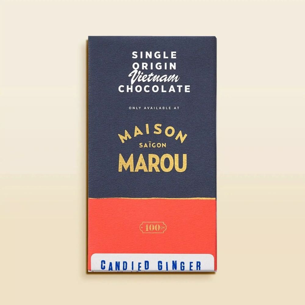 Chocolat noir artisanal vietnamien avec morceaux de gingembre confit