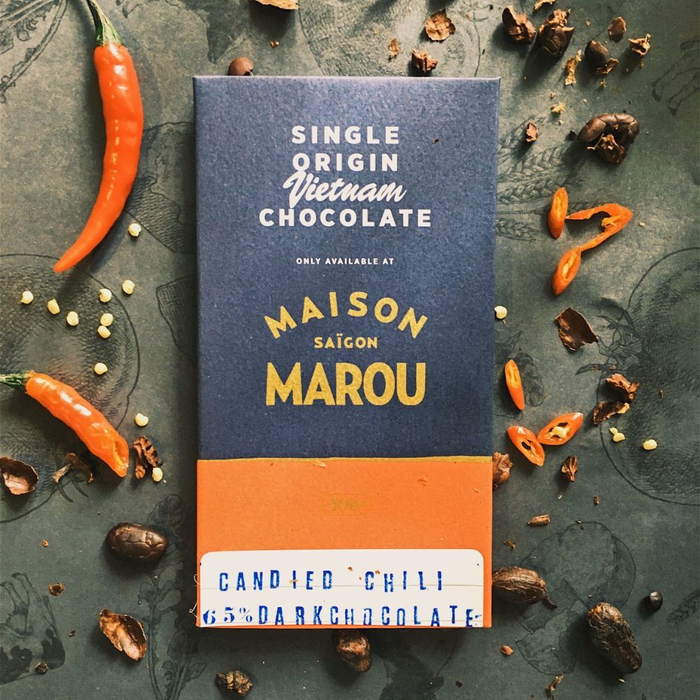 Tablette chocolat noir 65% Grand Cru Vietnam au piment confit