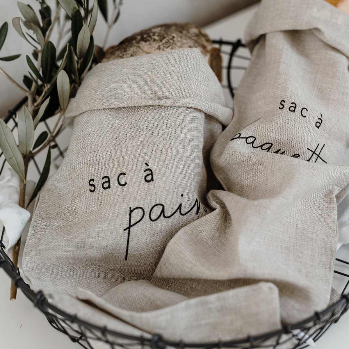 Sac a pain en lin gris 45x25cm