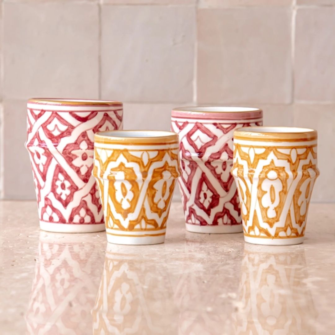 Tasse Beldi Fassia Aubergine (Lot 2 grandes) & Paille (2 Moyennes)