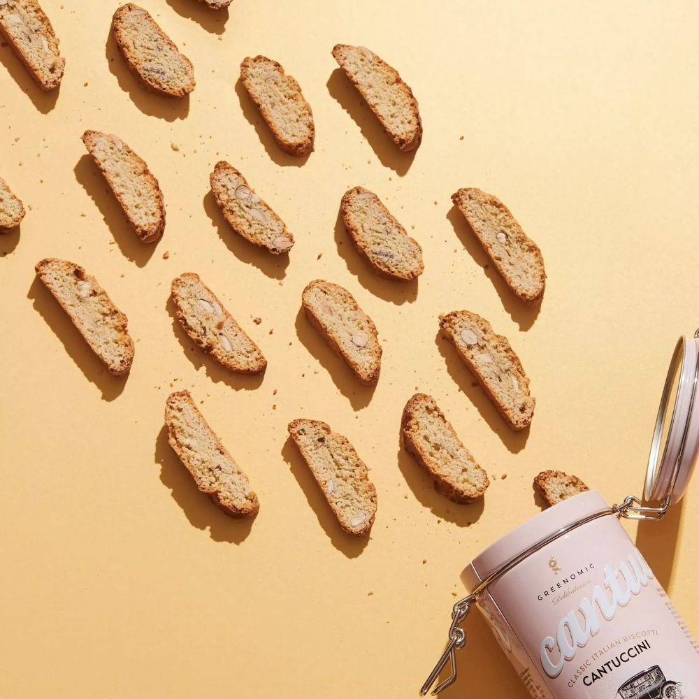 Boîte cantuccini aux amandes Greenomic | Biscotti italiens artisanaux en boîte rose