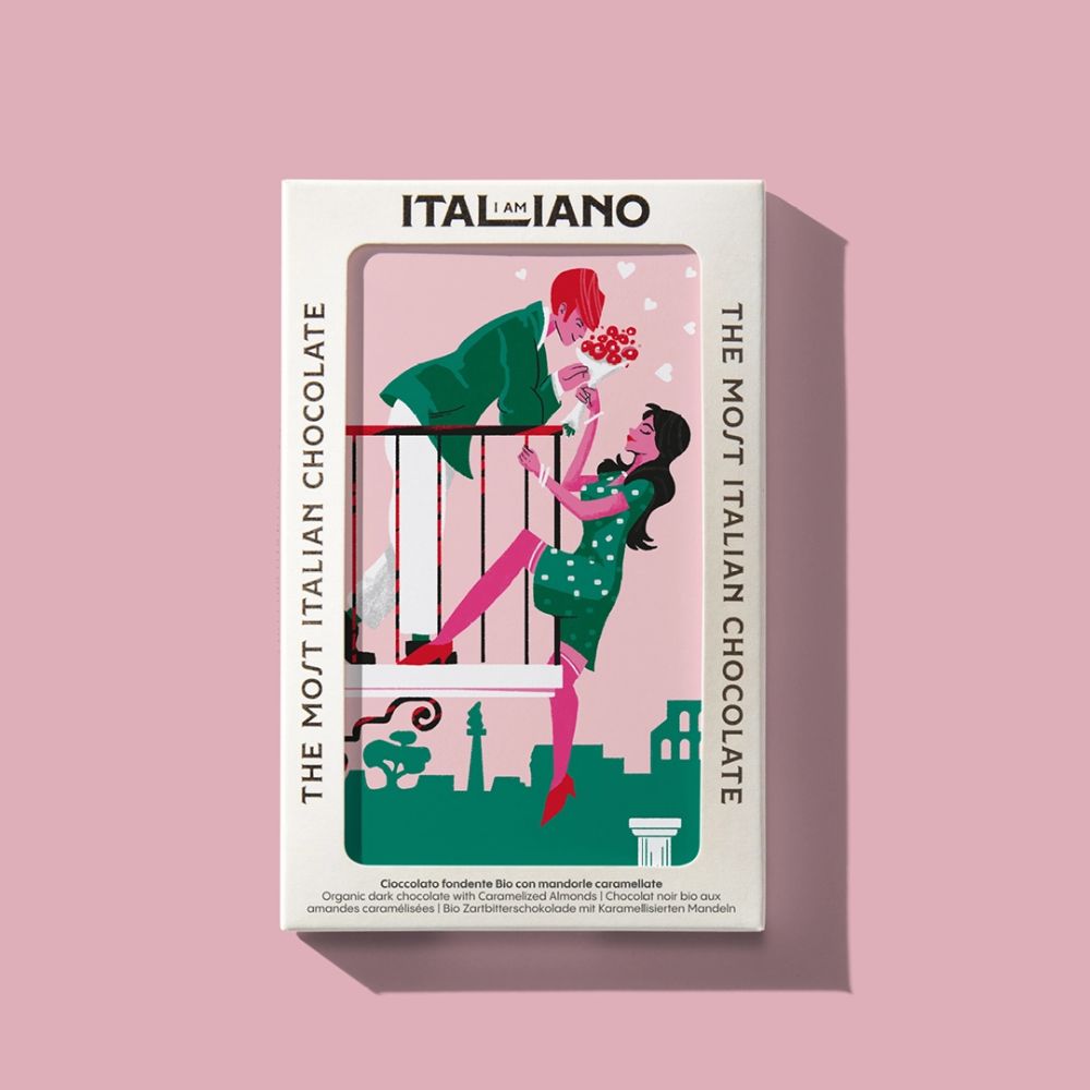 Tablette chocolat noir amandes sérénade | Emballage illustré chocolat italien